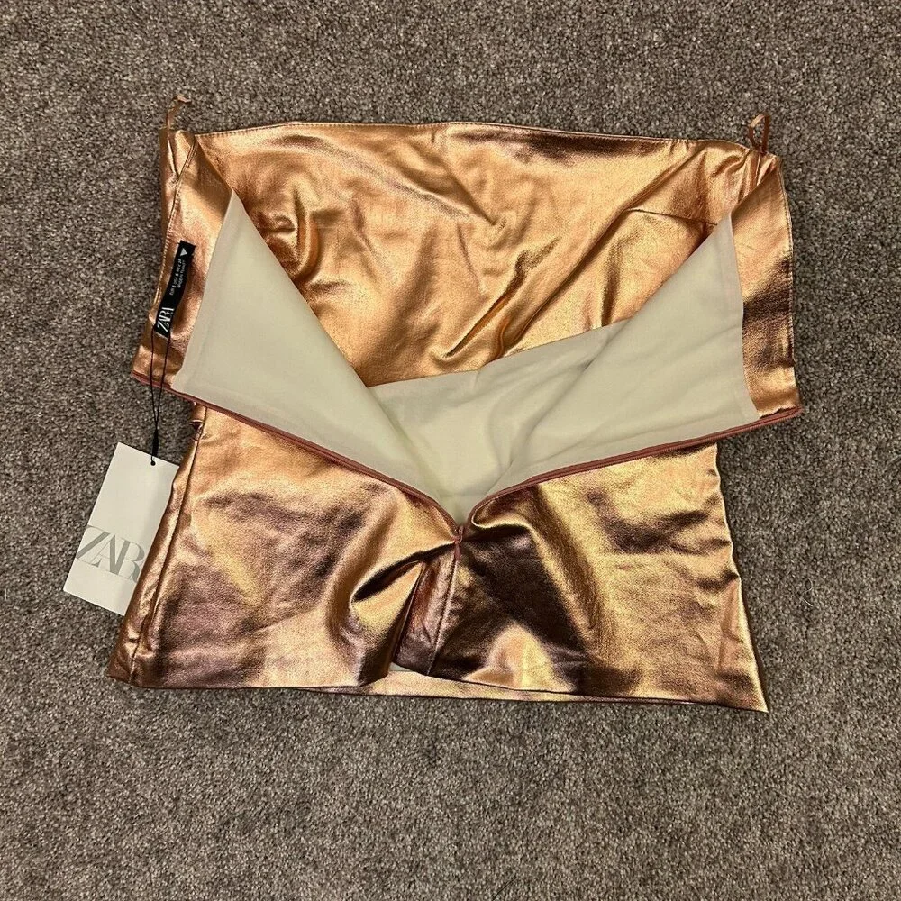 Zara Women's Bronze Metallic Off-Shoulder Strapless Top Size S - Small - NWT - Picture 7 of 16